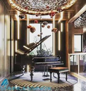 Spacious restaurant interior with high ceiling, elegant decor, and cozy ambiance