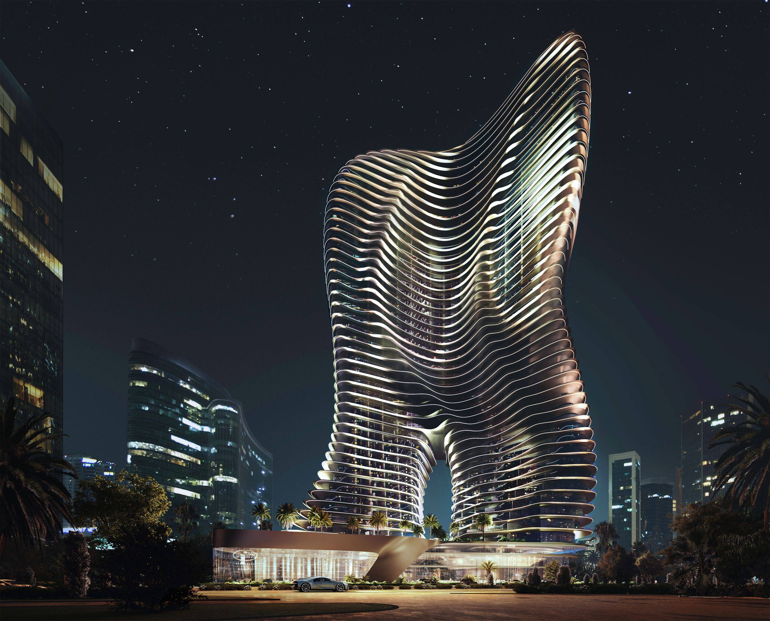 Architectural masterpiece resembling a wave, showcasing innovative design and fluid lines